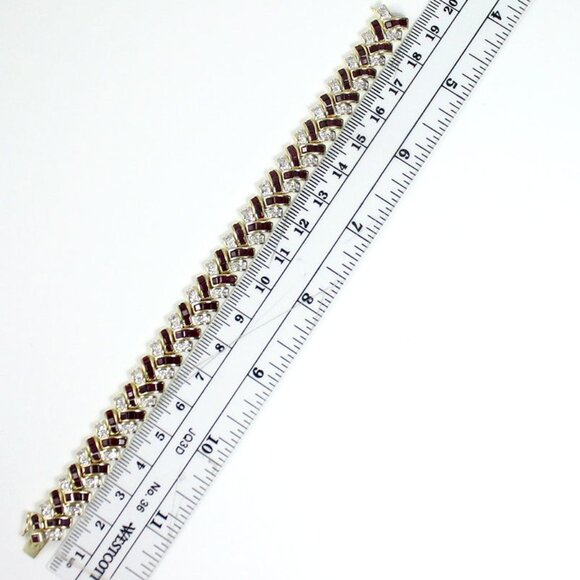 VINTAGE RUBY & DIAMOND COCKTAIL 14K YELLOW GOLD STRAP BRACELET 7 - Picture 9 of 10